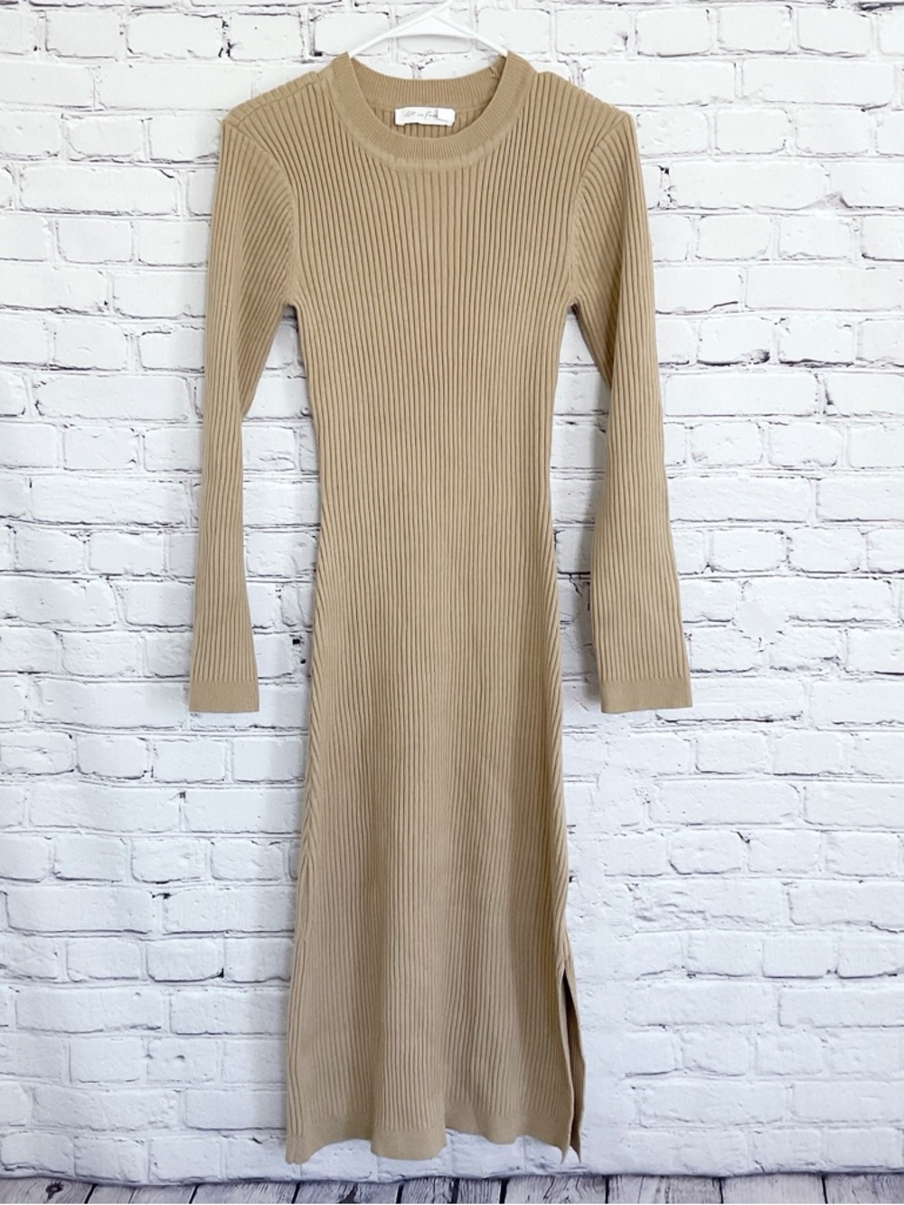 New All In Favor Sweater Dress Camel Tan Ribbed Size Medium